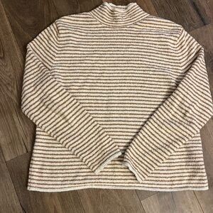 J. Crew Relaxed Roll Neck Fisherman Mock Neck Knit Sweater Ivory Stripe